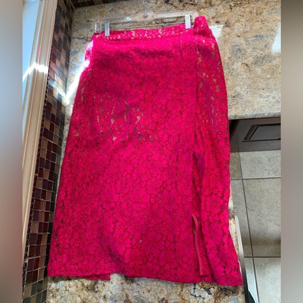 Tracy Reese hot pink floral lace skirt.